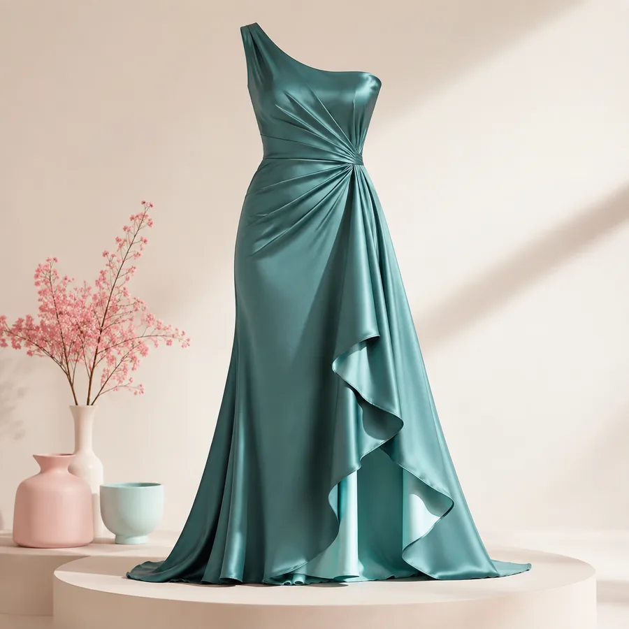 Emerald evening dress photographed as a clean product
