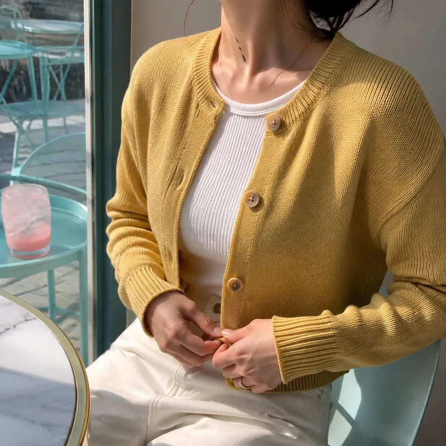 Fashion look with a mustard knit cardigan