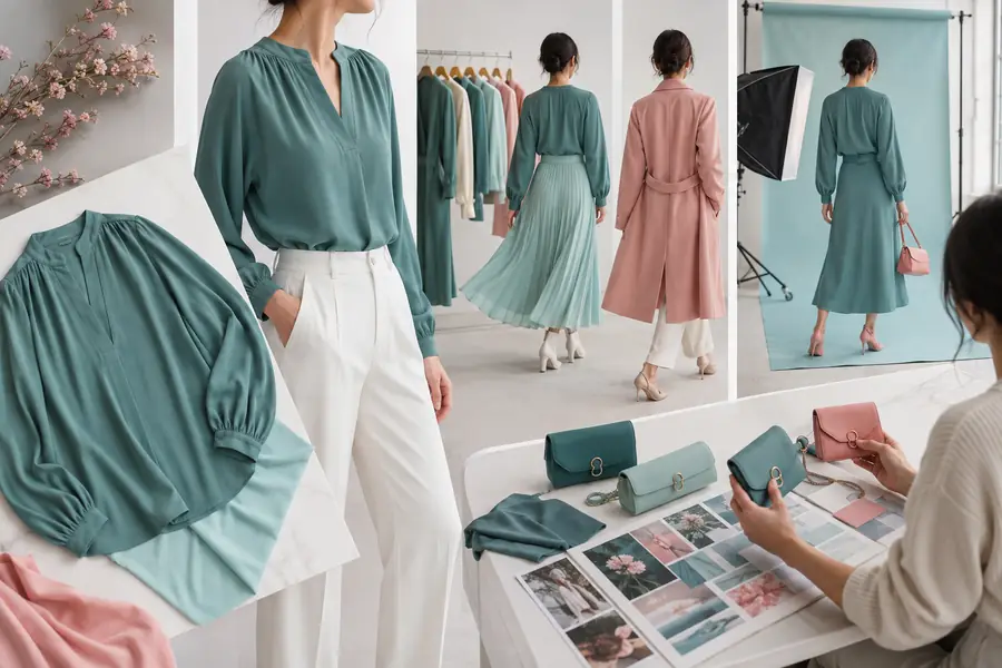 Polished on-model fashion campaign image created from a garment reference