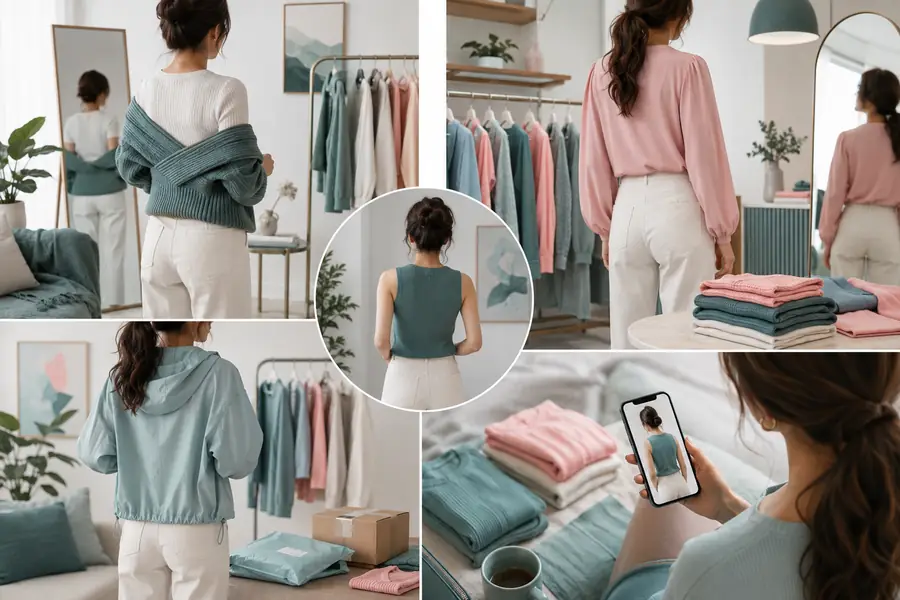 Example output for a fashion fitting room showing a styled garment on a model